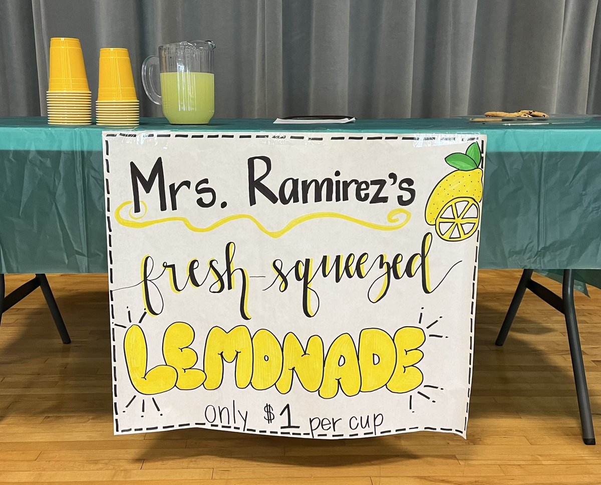 jesstice1's tweet photo. It’s been a whole week since our One Book, One School kickoff assembly, and I still have kids coming up to me saying they would buy my lemonade. Getting kids excited about and engaged in reading is my favorite! ❤️ @readtothem #TheLemonadeWar #WESreads https://t.co/EXdB1hKOia