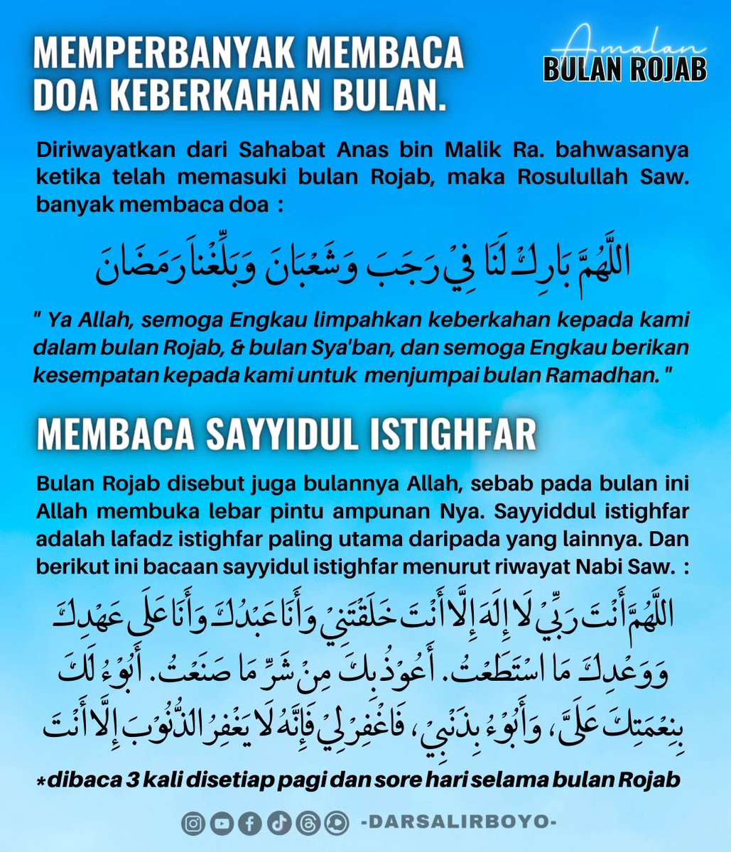 bbelaputa's tweet photo. ✨AMALAN BULAN RAJAB✨
Guys insyaallah malam ini kita dah memasuki bulan Rajab, ini ad bberapa amalan yg bisa dilakukan yaaa

((Cr. Darsa Lirboyo)) https://t.co/7R12f0ysoy