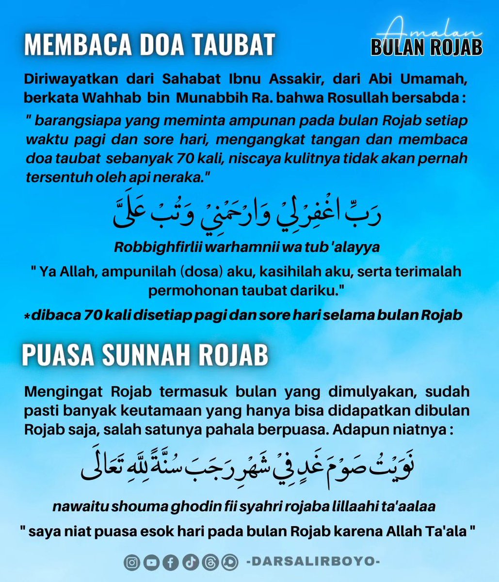 bbelaputa's tweet photo. ✨AMALAN BULAN RAJAB✨
Guys insyaallah malam ini kita dah memasuki bulan Rajab, ini ad bberapa amalan yg bisa dilakukan yaaa

((Cr. Darsa Lirboyo)) https://t.co/7R12f0ysoy