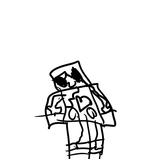 5歳が描いてくれたカーチャン←とムスッコさん→実際はこんなジョジョみたいな服は着ていない。自画像がめちゃかわ 