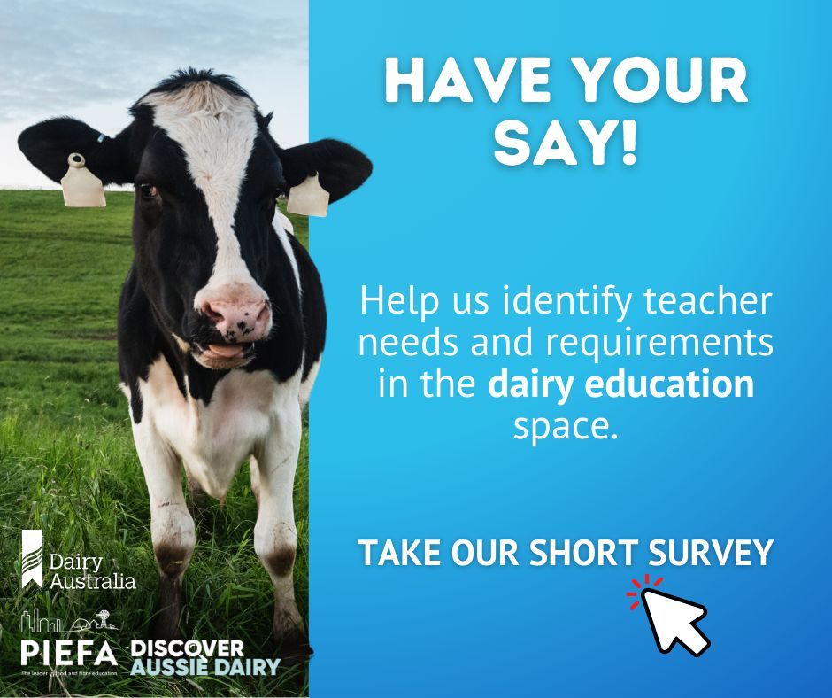 OzPIEF's tweet photo. 🍎 Calling all Educators! 📚
We need your help to better understand your needs in the classroom!
Please take a moment to complete this survey on dairy education. Your feedback will directly influence the development of valuable teaching materials. 
📝 https://t.co/yylXJ6BSQ8 https://t.co/tAuf22gcmw