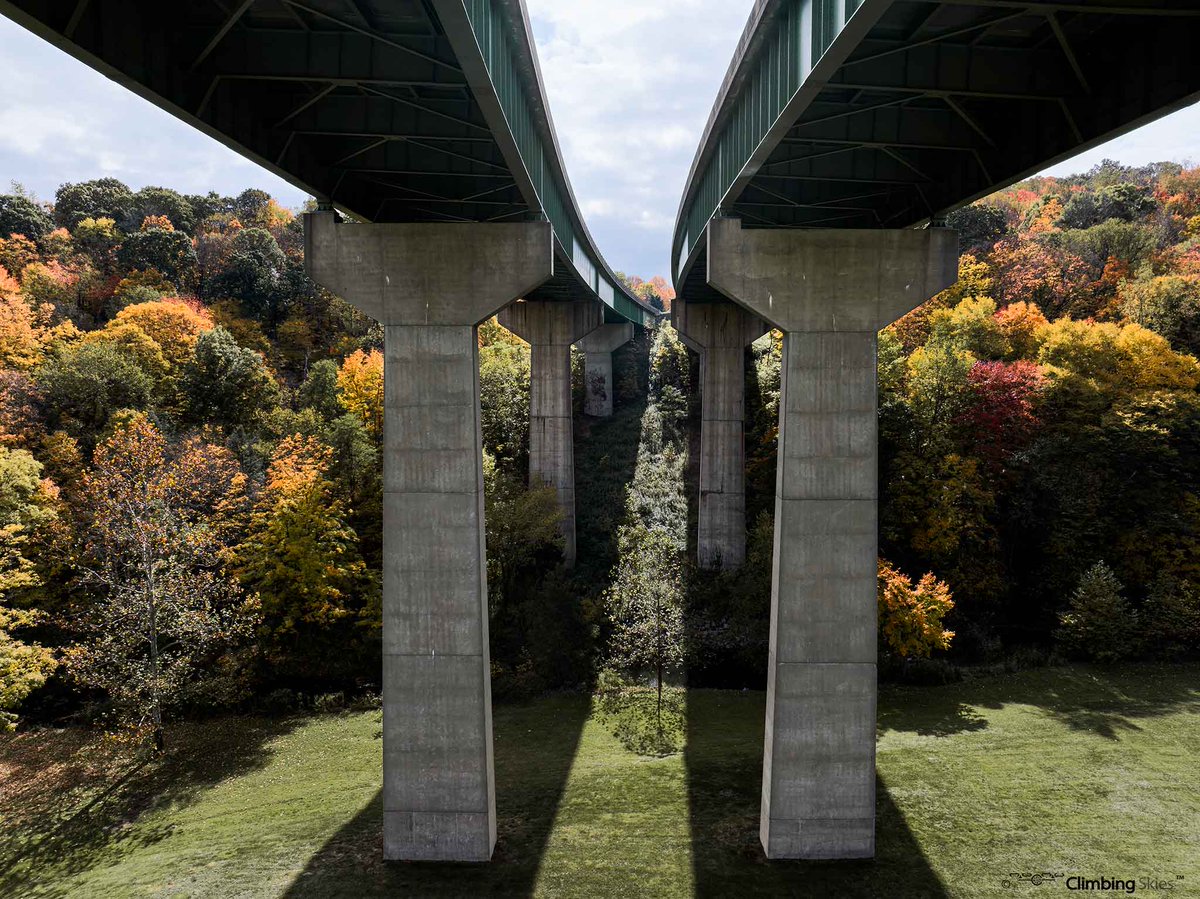 Climbing_Skies's tweet photo. "Under the Bridges" 

A different perspective and view of the I-376 overpass, commonly known as the twin bridges, which crosses over Brady's Run Park in Brighton Twp, PA. 

#photography #djimavic3pro #beavercountyPA   #bridges #uniqueview #autumn #climbingskies https://t.co/nQWYBD0Rtu