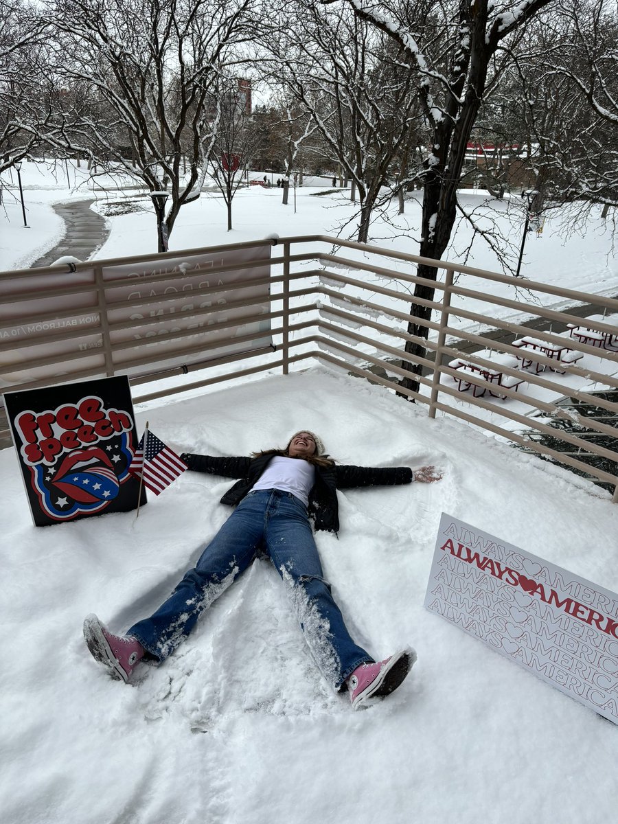 paigeadams1218's tweet photo. There is sNOw way to stop our @tpusastudents from standing up for what they believe in! Great first week back 🤩🫶🏻

#tpusastudents #biggovsucks #usa #tpusa #thiswedefend #freespeech https://t.co/rZvqI57yRW