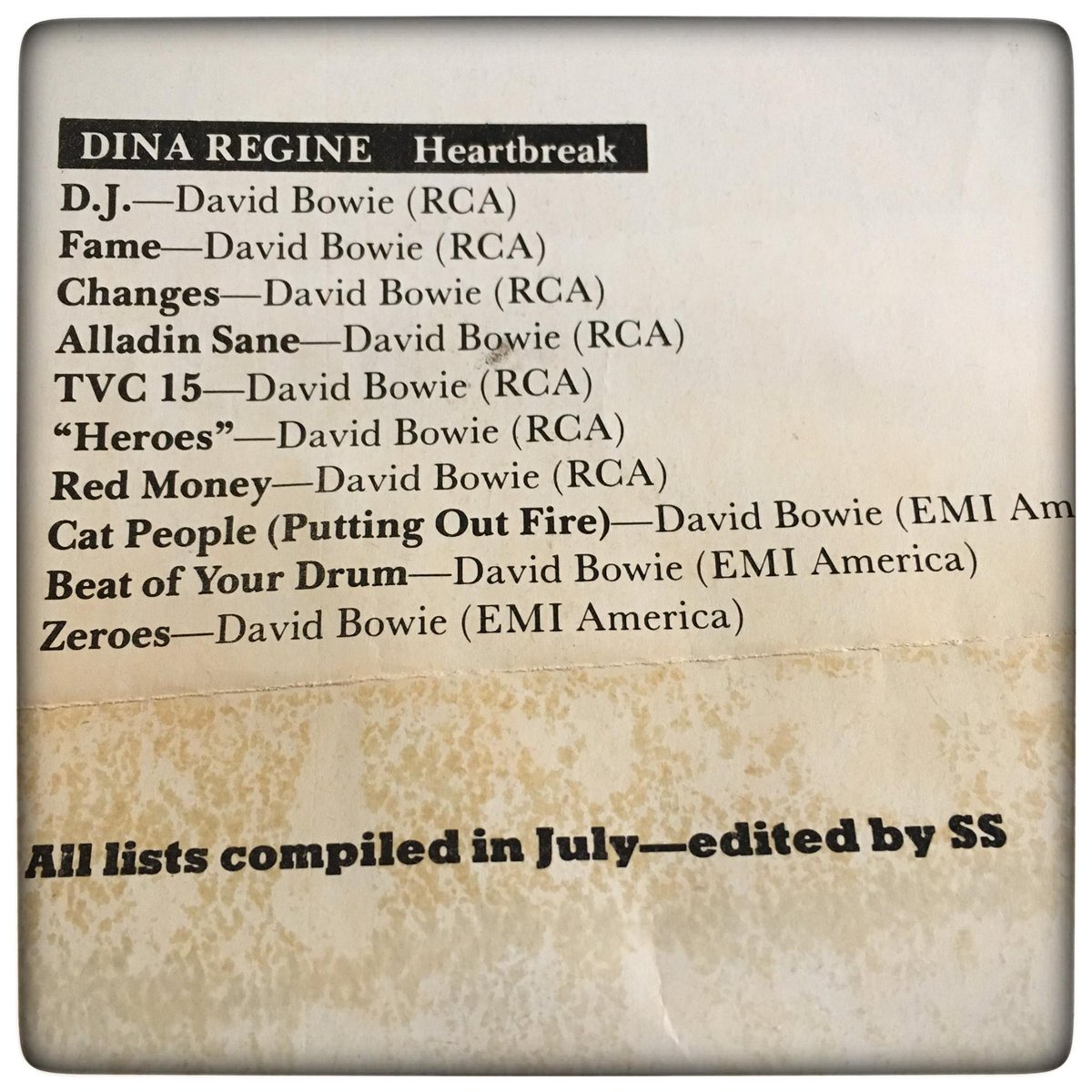 dinaregine's tweet photo. #TBT back in the day (80s) when #DetailsMagazine printed fav playlists club #DJs were playing at any given moment, I decided to do an all #DaviBowie month ★
@DavidBowieReal https://t.co/NjfLuqUDRu