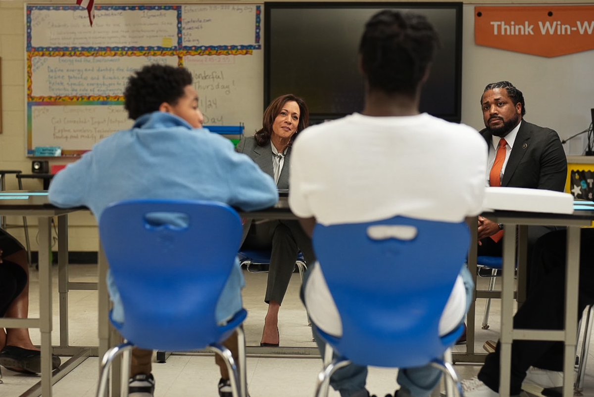 VP46Archive's tweet photo. Today, I heard from middle school students in North Carolina about the impact of gun violence on their lives. It is our duty to keep them safe in their classrooms and communities.

President Biden and I passed the most significant gun safety legislation in nearly 30 years. But more must be done. Congress must pass red flag laws, make background checks universal, and renew the assault weapons ban.

The students I spoke with understand we need these commonsense reforms — and now, Congress must have the courage to act.