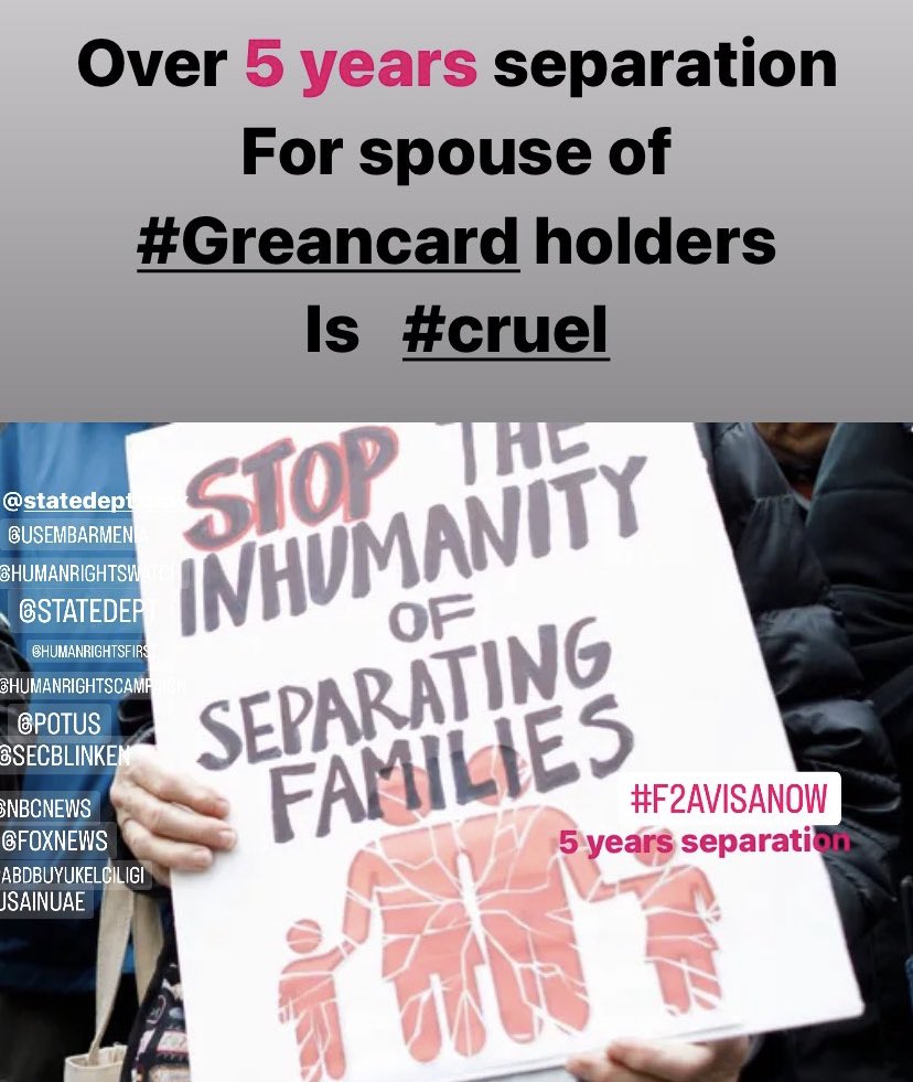 @Am4ImmJustice Please be the voice of spouse of grean card holders! 

Which is waiting to #reunited over 5 years! 

5 years for legal process immigration for #spouse

#f2avisa @SecBlinken @ABC #HumanRights