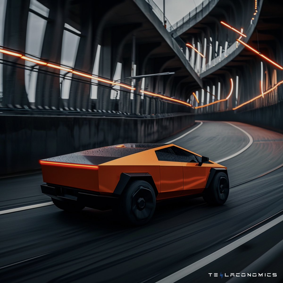 Teslaconomics's tweet photo. The Cybertruck will make you re-think the color orange https://t.co/sJh9oObIPd
