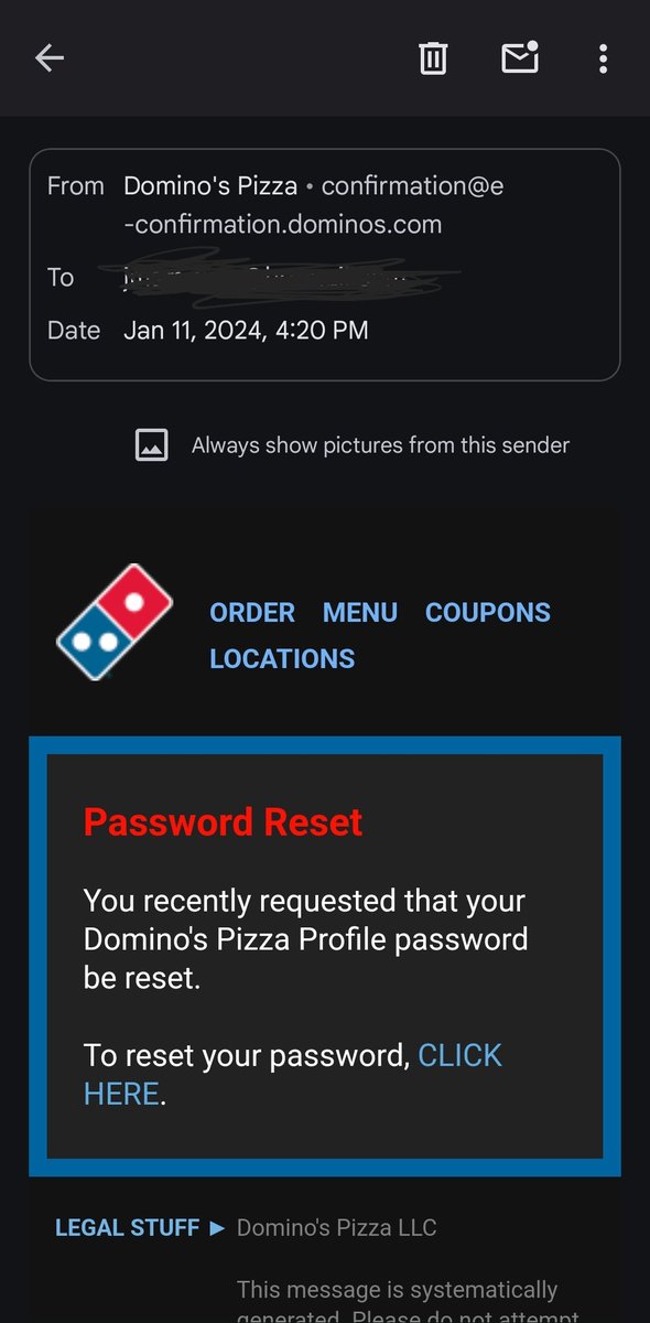 mitalis's tweet photo. @dominos what's up with your website? 1st it tells me there is a technical issue when logging in. Then I try logging from a different area &amp; it says can't find pizza profile, yet when doing a p/w reset, I get the p/w reset email &amp; even after changing my p/w, I still can't login https://t.co/BtuTlBD4KP