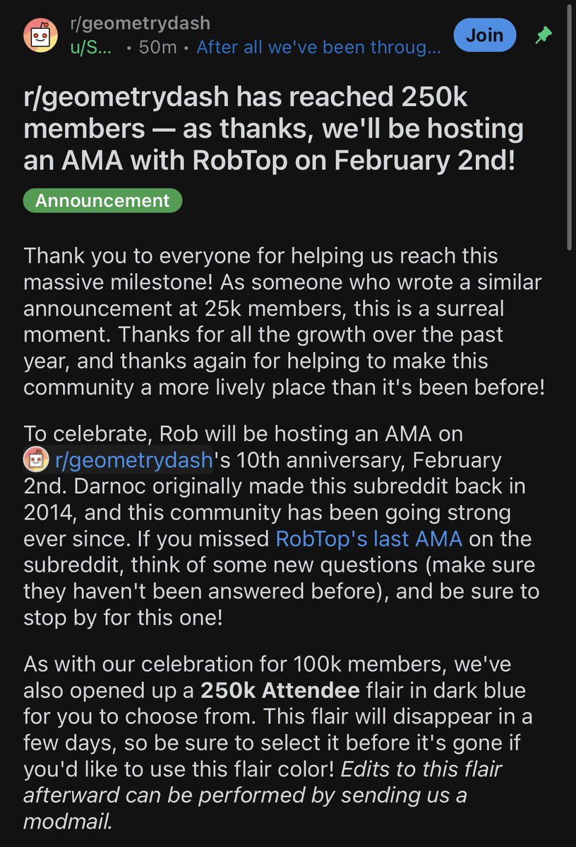 RobTop will be hosting an AMA on February 2nd.