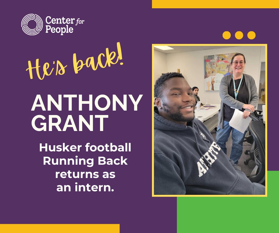 Is there a Husker in the house? We have one! Nebraska Running Back Anthony Grant returns to intern with us. He'll join our colleague Katherine Najjar, working with English Language Learners. #HuskerNation #CenterforPeople #Educationiskey