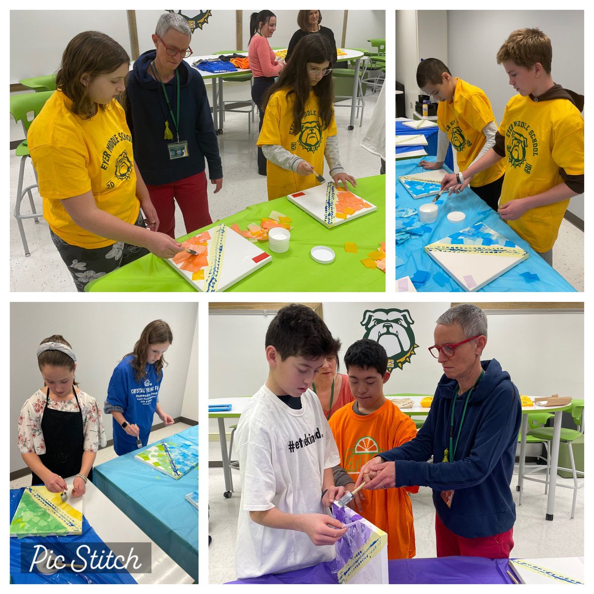 EPSDEyer's tweet photo. Today, our Best Buddies worked collaboratively on the Mikayla’s Voice Interactive Art Project. Buddy pairs created individual  canvases that will be assembled together to create an art installation in one of our stairwells. #OneEyer #EastPennPROUD https://t.co/KFdMXpJkjm