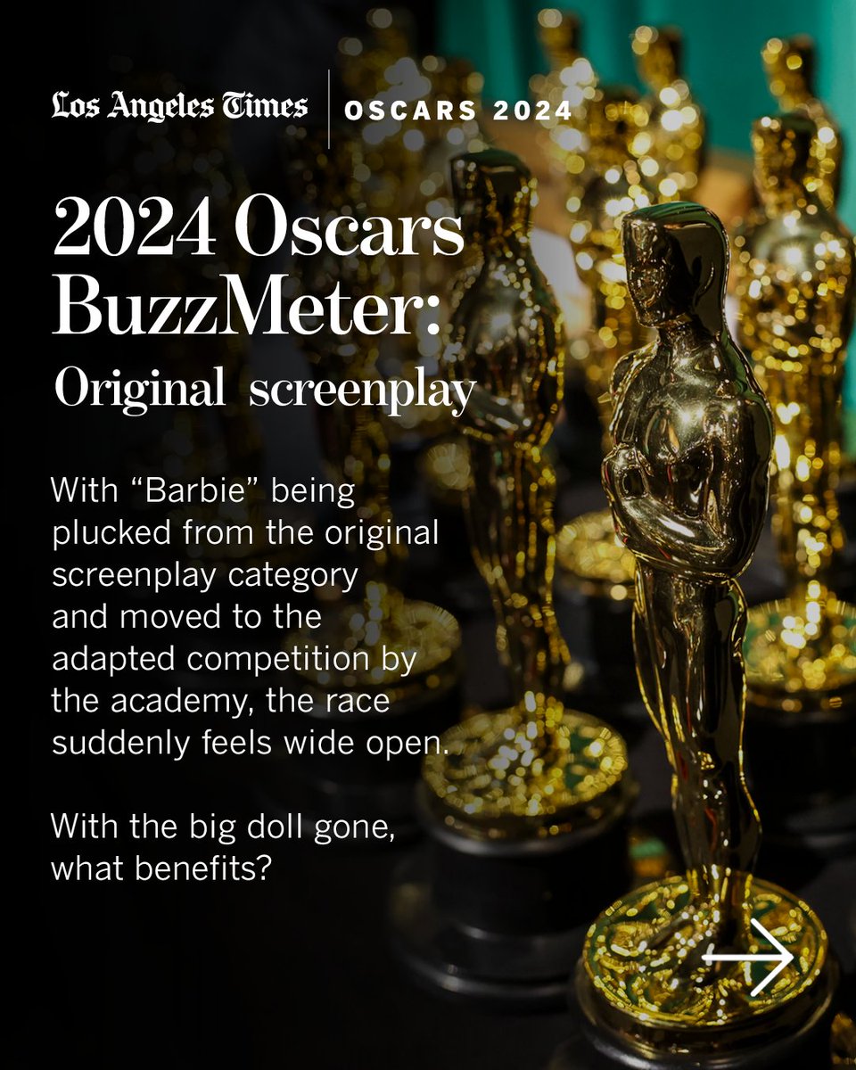 latimes's tweet photo. For this week's #BuzzMeter, we check out a race that just got a major shakeup: #originalscreenplay.
Think you can do better? Fill out your own slate in our online poll: https://t.co/KsSrdzbaeO
🖊️@MichaelOrdona https://t.co/NdMu9vMduy