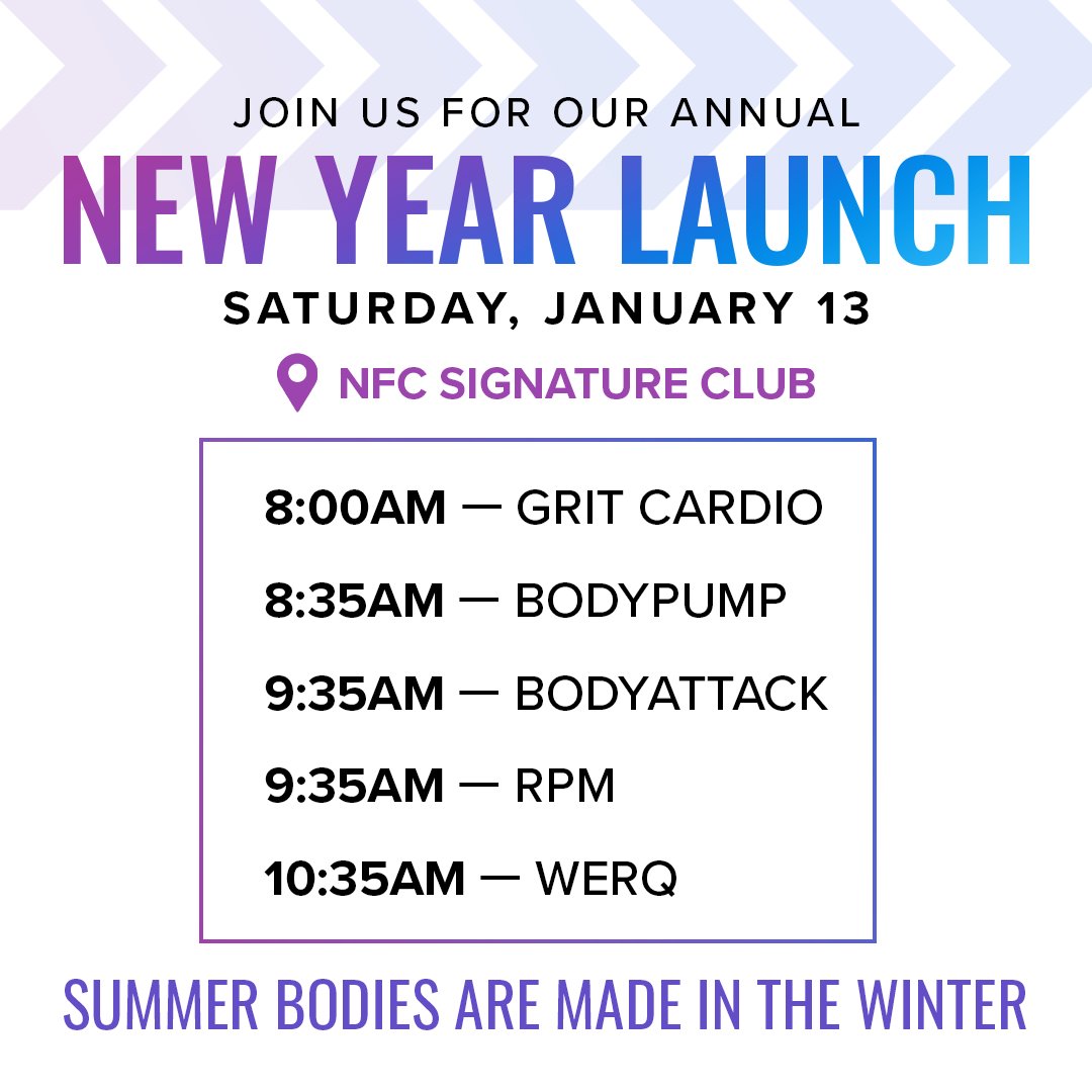 NatFit1's tweet photo. Join us on Saturday, January 13th, at our Signature Club for our annual New Year Launch!

This event is open to the public. FREE childcare will be provided. See you there! https://t.co/iFVavvboxh