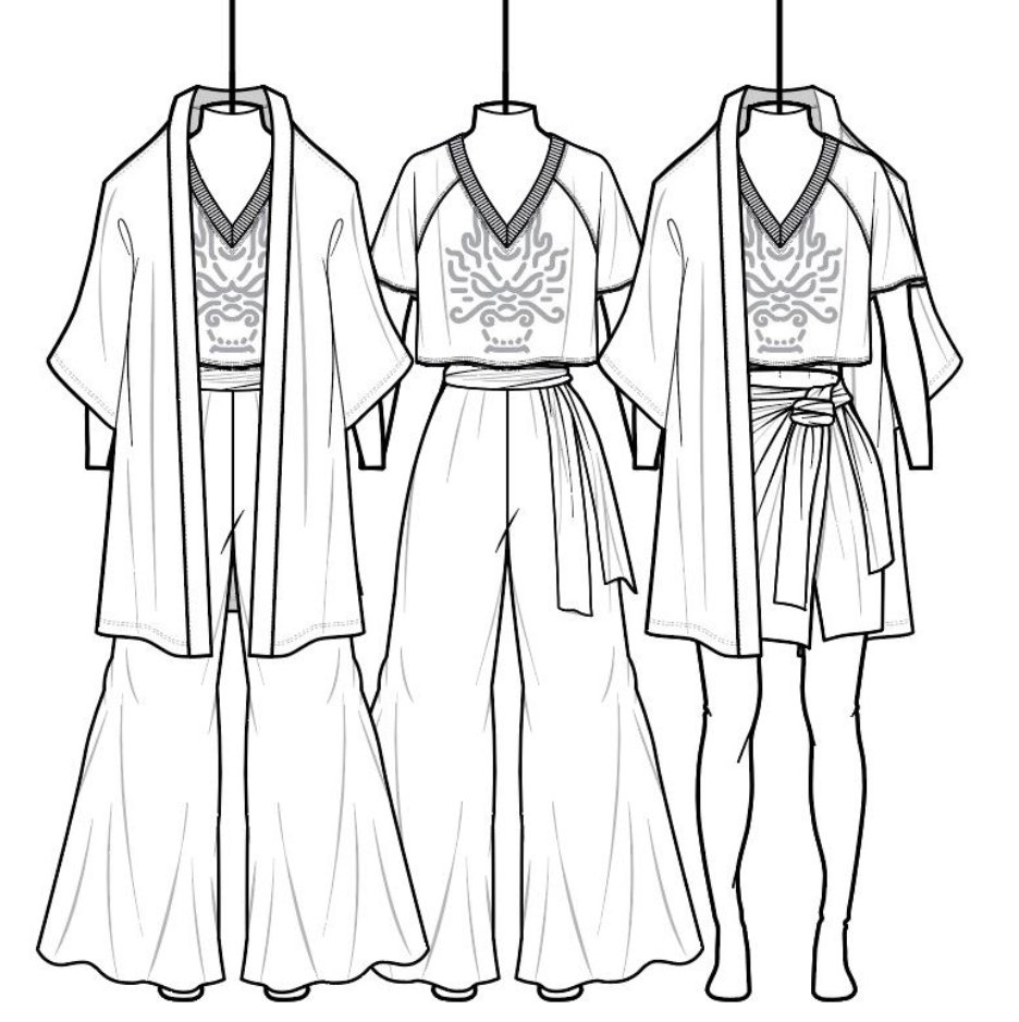 SketchArchive's tweet photo. Abbie in #cropped #dragon #Vneck #top #kimono #wrapped #skirt #obi #sash #wideleg #fashion #design #illustration #illustrator #sketch #drawing #techpack #techpacker #techpackcompany #techpackservice #techpackdesigner #techpackart #nft #nftart #nftstyle #nftfashion https://t.co/5mv1zoiI6W
