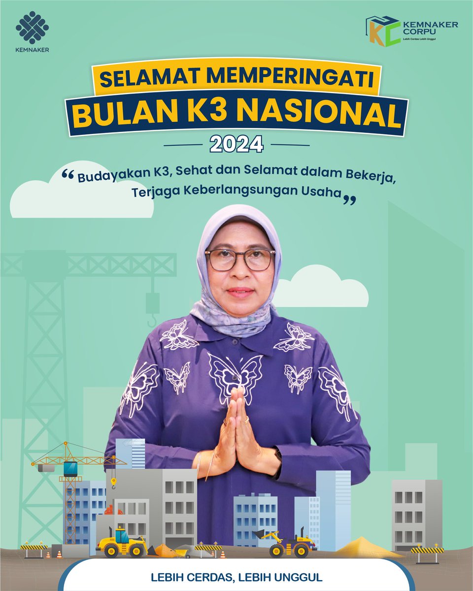Selamat pagi, selamat memperingati Bulan Keselamatan dan Kesehatan Kerja (K3) Nasional #SahabatCorpu 

#bulank3 #bulank3nasional2024 #lebihcerdaslebihunggul 
#ppsdmketenagakerjaan 
#KemnakerRI 
#KemnakerCorpu
