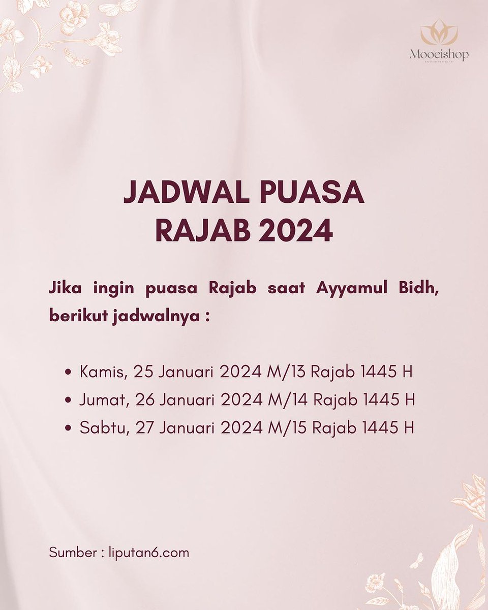 Niat dan jadwal puasa rajab 2024✨