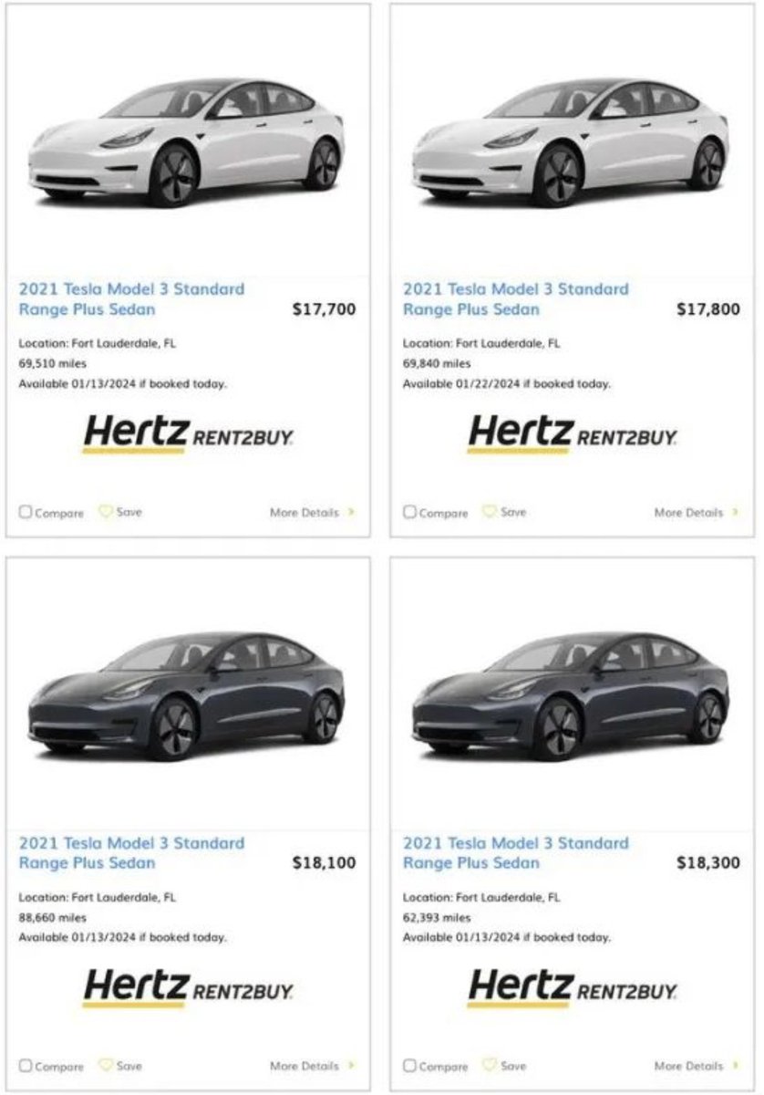 GuyDealership's tweet photo. Hertz selling Tesla Model 3s for CHEAP.

Some are as low as $14,000 with the used EV tax credit 🤯

(via Steve Greenfield) https://t.co/lcHDtR3fAd