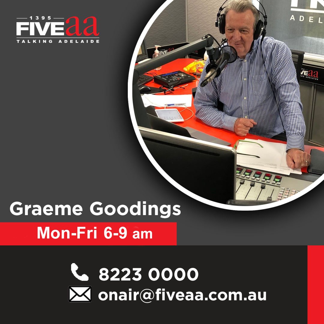 GraemeGoodings's tweet photo. Finished up my stint on fiveAA breakfast this morning. Thanks to all of you who tuned in and called in or texted over the past few weeks. It was a lot of fun. Will Goodings is back on Monday. #fiveaa https://t.co/dCqt6ZyCaZ