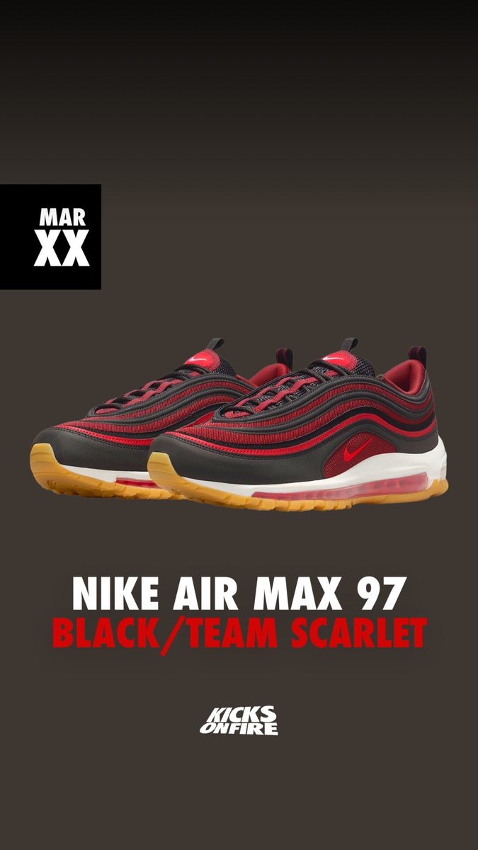 kicksonfire's tweet photo. A bred upper with a gum sole 😮‍💨👌🏽 Thoughts on this Air Max 97? 🙌🏽 https://t.co/jNejN3htFy