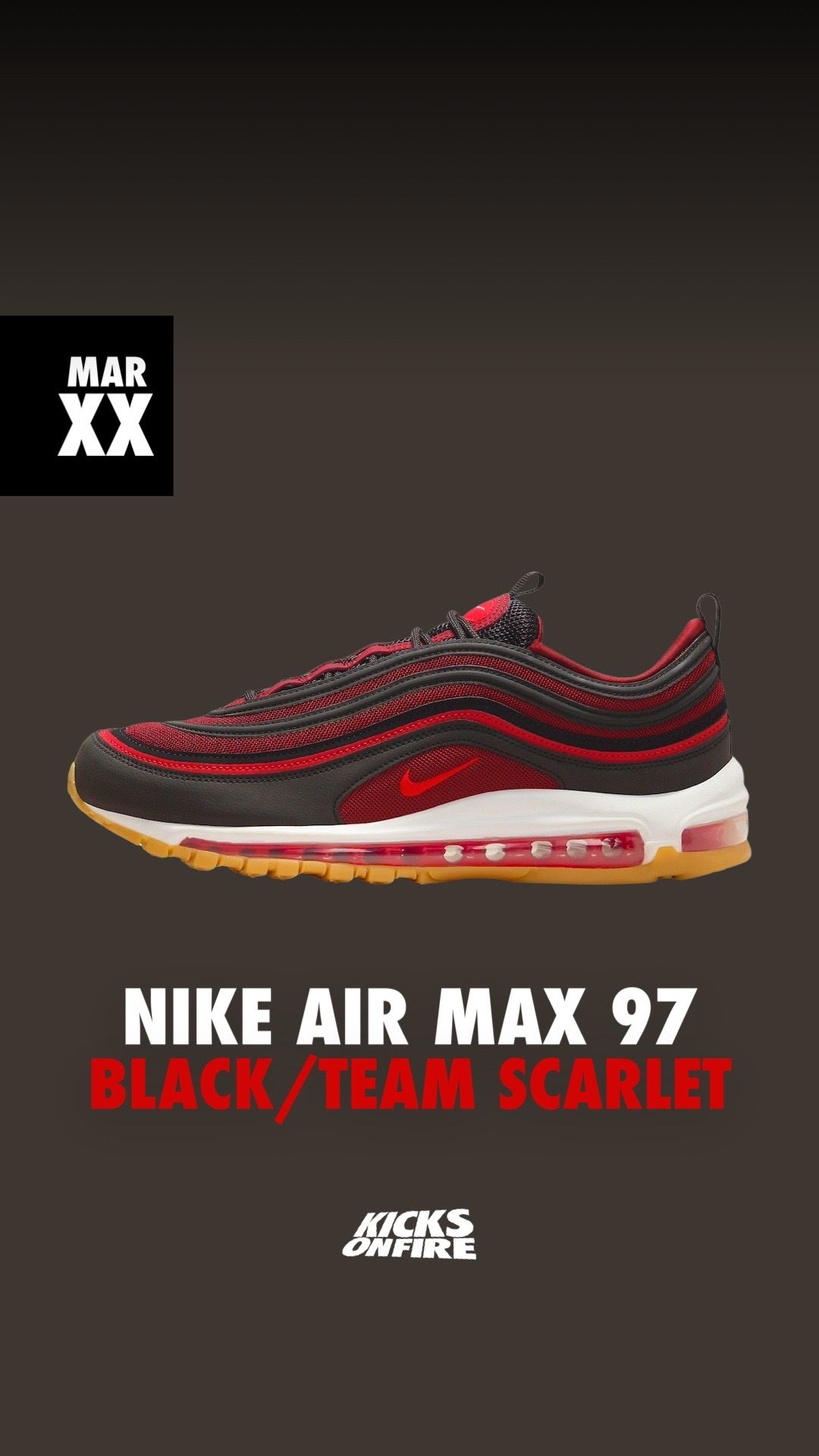 KicksOnFire on X A bred upper with a gum sole Thoughts on this Air Max 97 https t jNejN3htFy X