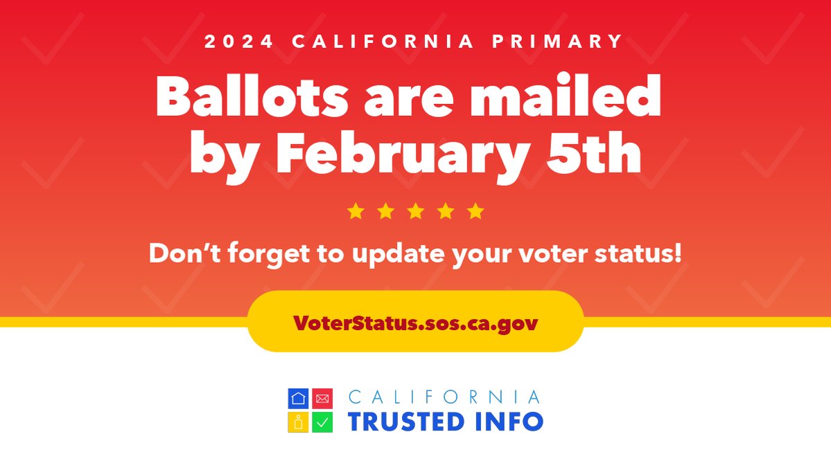 For information on how to vote visit: sos.ca.gov/elections/wher…. Make sure you’re ready! Verify your status at VoterStatus.sos.ca.gov #CATrustedInfo2024 #VoteCalifornia