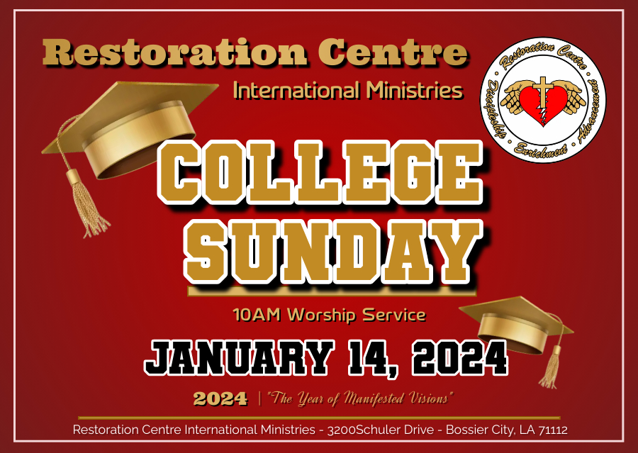 RcbcMedia's tweet image. 🎓~JOIN US THIS SUNDAY~🎓
College Sunday - January 14, 2024 
.
#2024
#ManifestedVisions
#CollegeSunday
#RestorationCentre
#RestorationCentreInternationalMinistries
#RestoringBrokenLives
#restbc
