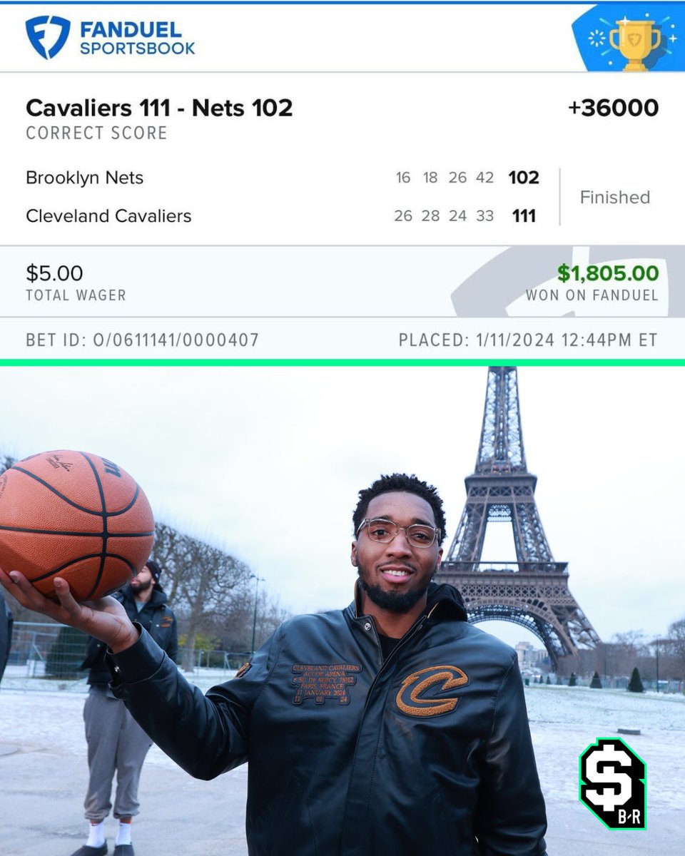 br_betting's tweet photo. Turned $5 to $1.8K on an NBA correct score in Paris 😱

(via jackmaroney/IG @FDSportsbook) https://t.co/dbi0SyzPMV