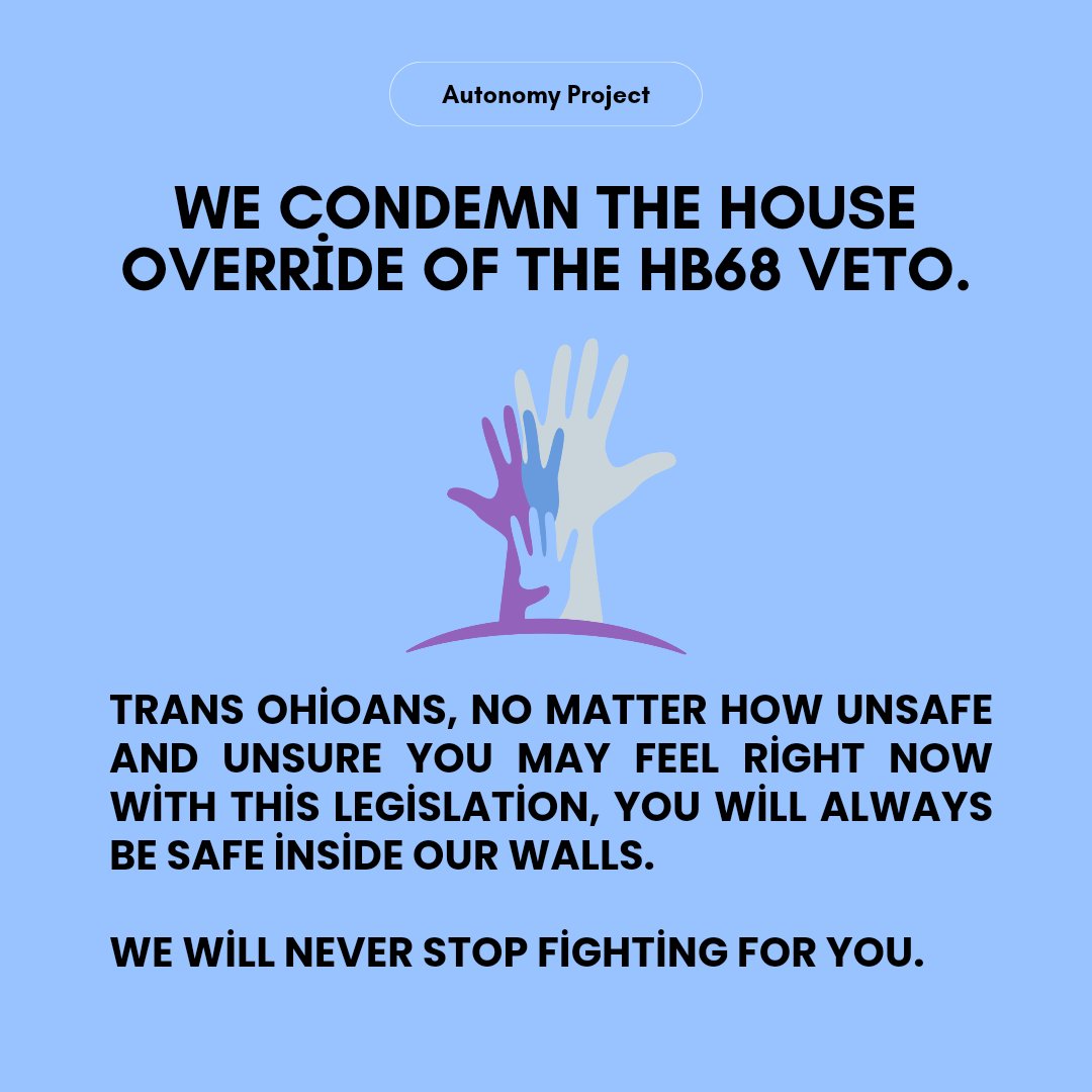 The House has overridden the governor's veto of #HB68, which is directly aimed to eliminate gender affirming care for Ohio youth. We condemn this. But it's not too late, this must still go to the Senate. Now it's the time to contact your Senator and demand they uphold the veto!