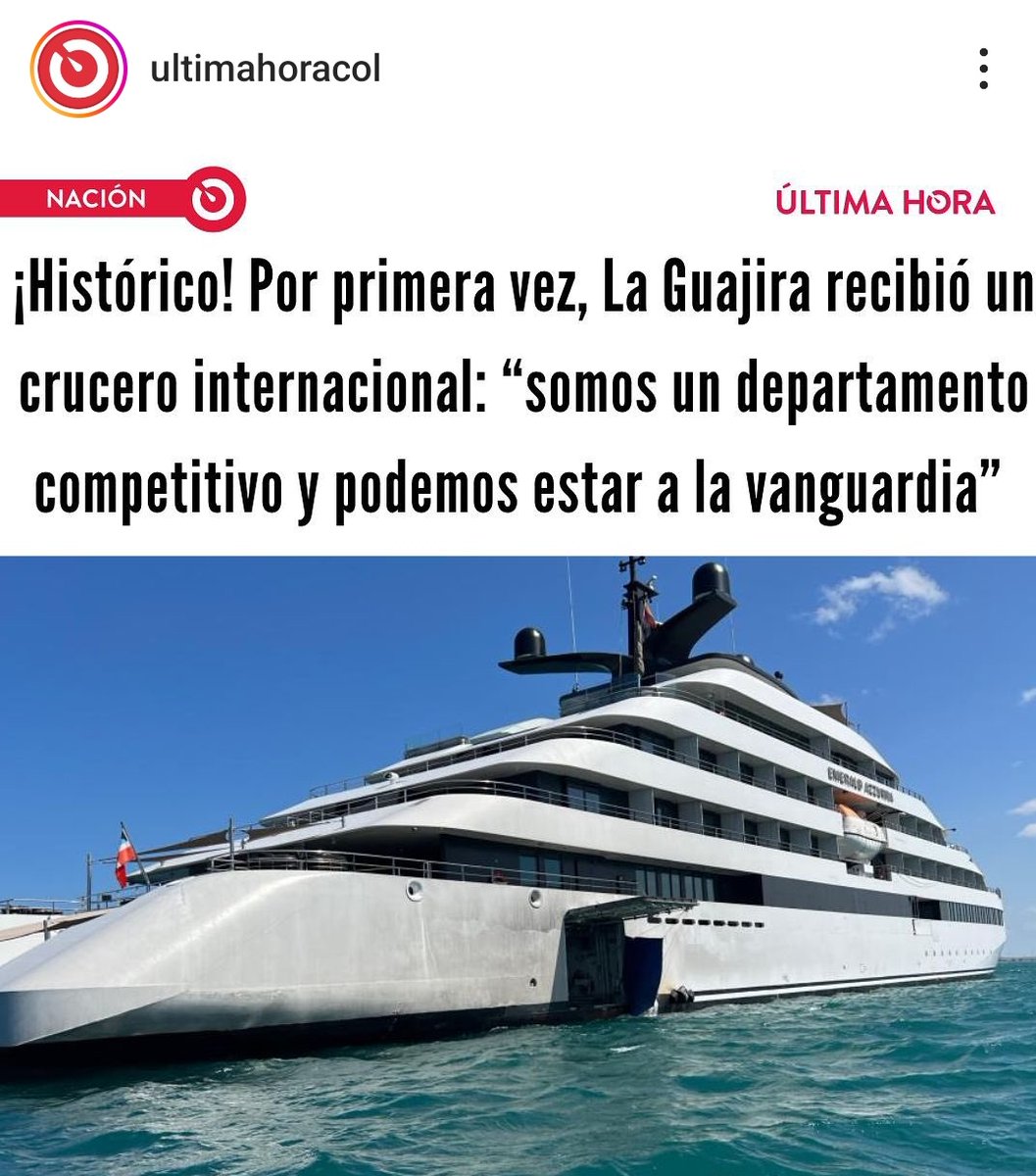 MartinSantosR's tweet photo. Que no pase desapercibida la buena noticia de la llegada del primer crucero internacional a la Guajira. Colombia está de moda para el turismo. 🙌🏻🇨🇴 https://t.co/mQxdtQerDY