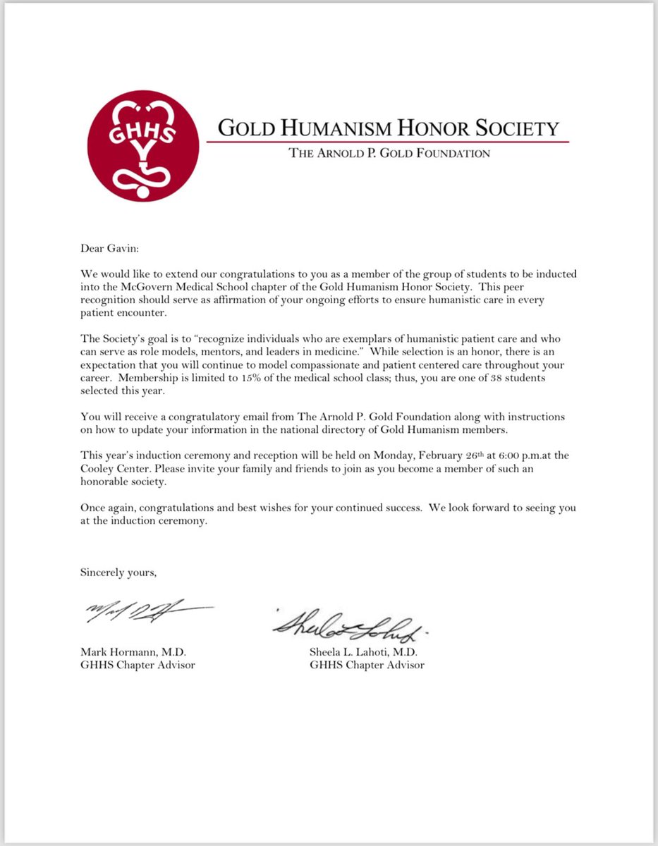 I am extremely humbled, honored, and blessed to have been chosen by my peers as one of the inductees for this year’s Gold Humanism Honor Society at my medical school. 🥹

#PayitFoward #HealthyLifestyleEnthusiast