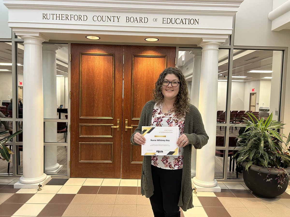health_rcs's tweet photo. Thank you to the School Board &amp; School Safety Director for recognizing School Nurse Whitney Key for her critical role in saving a student’s life using CPR. She and her First Responder Team’s immediate response and lifesaving actions are to be commended. @schoolnurses @JCElem_RCS https://t.co/HhrmmE0QXq