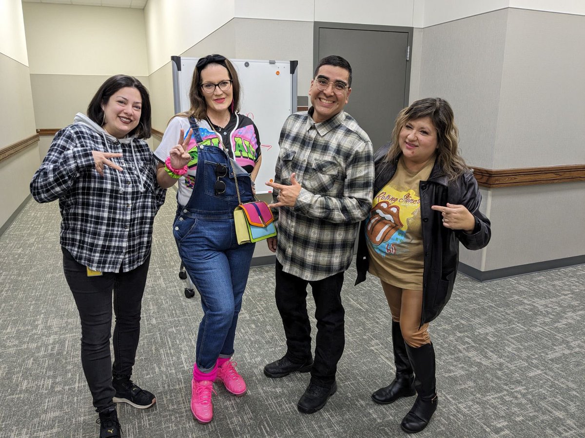 BusyCounselor's tweet photo. The 90th day of school means rolled up overalls with florescent vibes…I’m an 80’s baby, but the 90’s raised me! @Horn_Dream_Big @MrMooreMentions @AmarilisNavarr6 @STAARCounselor @ReesCounselor @AliefCounseling @MSChin80 https://t.co/GBNT8jTg8u