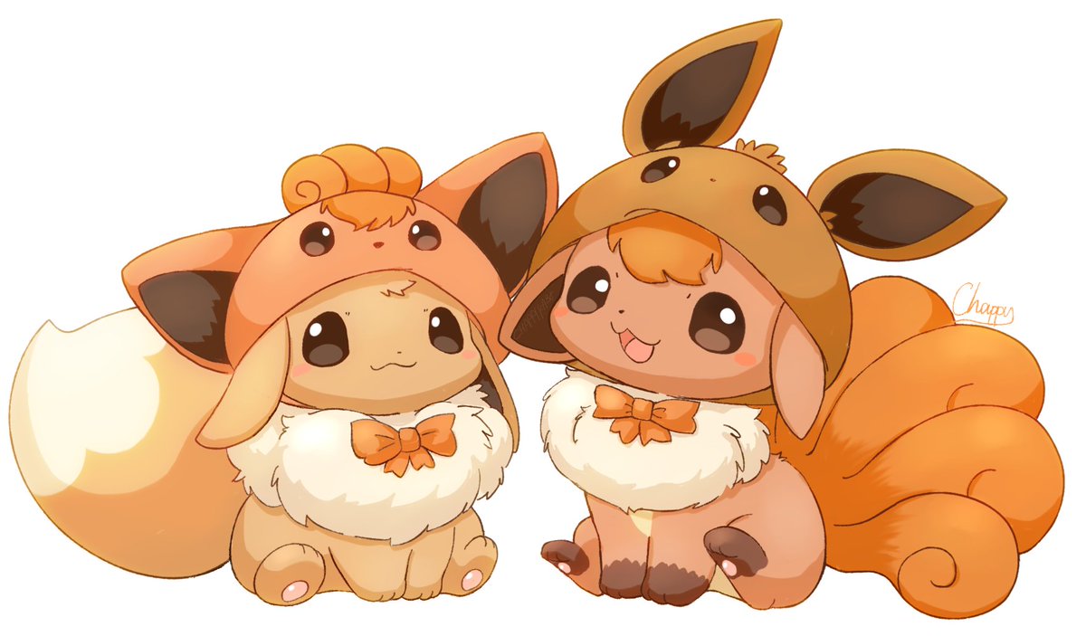 イーブイ「イーブイとお友達、まねっこずきんシリーズ」|チャッピー🦊🐾のイラスト