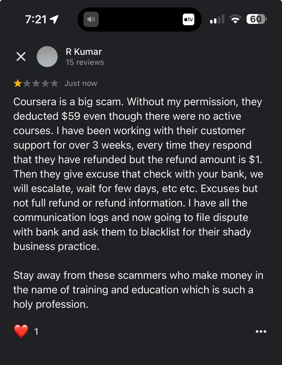 ram_13dec's tweet photo. @coursera My good review on my wife’s behalf, before selling discounts and other scams, please first improve your customer service and system who auto deduct money despite no active subscriptions and than trap customers with your never ending chat only customer support. https://t.co/KYEvK7EOBi