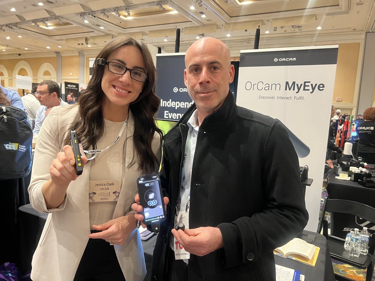 OrCam showcased Orcam Hear, an AI-assistive tech allowing people with hearing impairment to amplify targeted voices and isolate others. Q2 US launch $1500 said CEO Elad Serfaty. ⁦@CES⁩2024 #hearingaid #hearingloss #hearing #ces #audiology