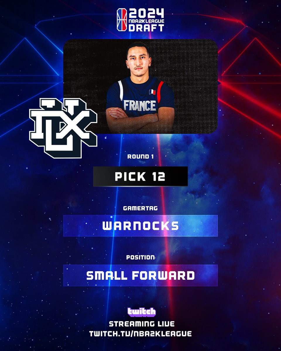 With the No. 12 overall pick in the 2024 #NBA2KLDraft, @DuxInfinitos selects @Waarnocks! 💻: Twitch.tv/nba2kleague