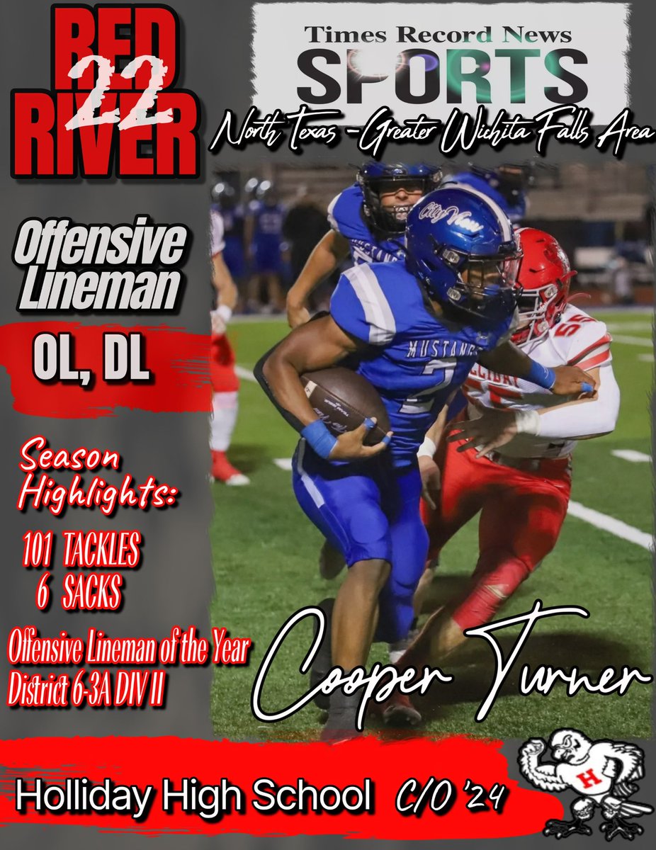 Thank you Times Record News for <a href="/Cooper_Turner15/">Cooper Turner</a> Red River 22 Offensive lineman recognition. Thankful for a fun season with great coverage, coaches, teammates, and fans. Picture- Melanie Belcher❤️ <a href="/timesrecordnews/">Times Record News</a>