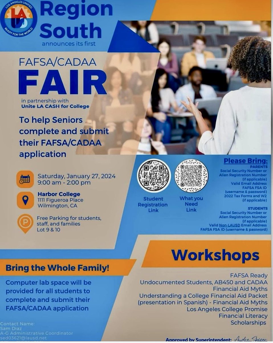 Senior year is an important time to prepare for college. Get help with filling out and turning in the financial aid forms—both federal and state—that can lower the cost of attending college. Sign up for our fair on Sat., Jan. 27 from 9a-2p.