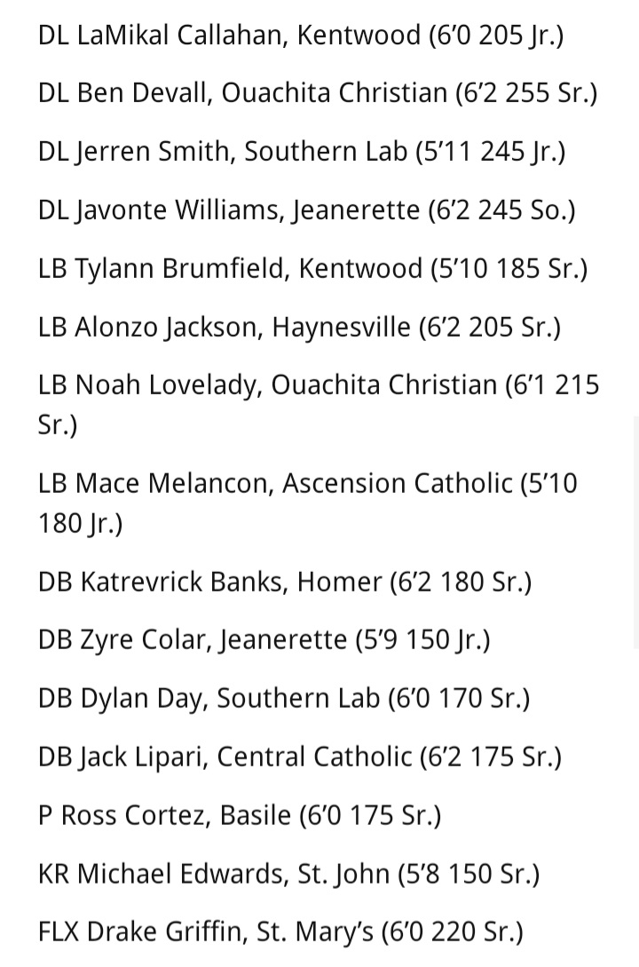 LSL_Sportsline's tweet photo. 2023 Louisiana Sportsline Class 1A All-State Football

First Team https://t.co/APqevCVjRw
