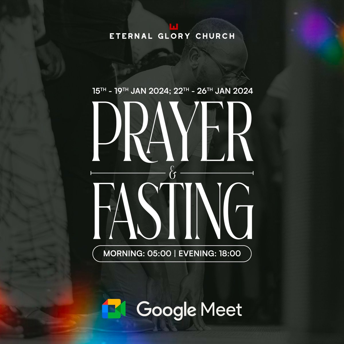 EGCoverflow's tweet photo. Join us as we embark on a powerful journey of Prayer and Fasting. Starting this coming Monday. Prayer will take place at 05:00-05:30 and 18:00-19:00   We will be connecting daily via GoogleMeet. Let's come together and seek God during this time. https://t.co/CtNDYv2m0O