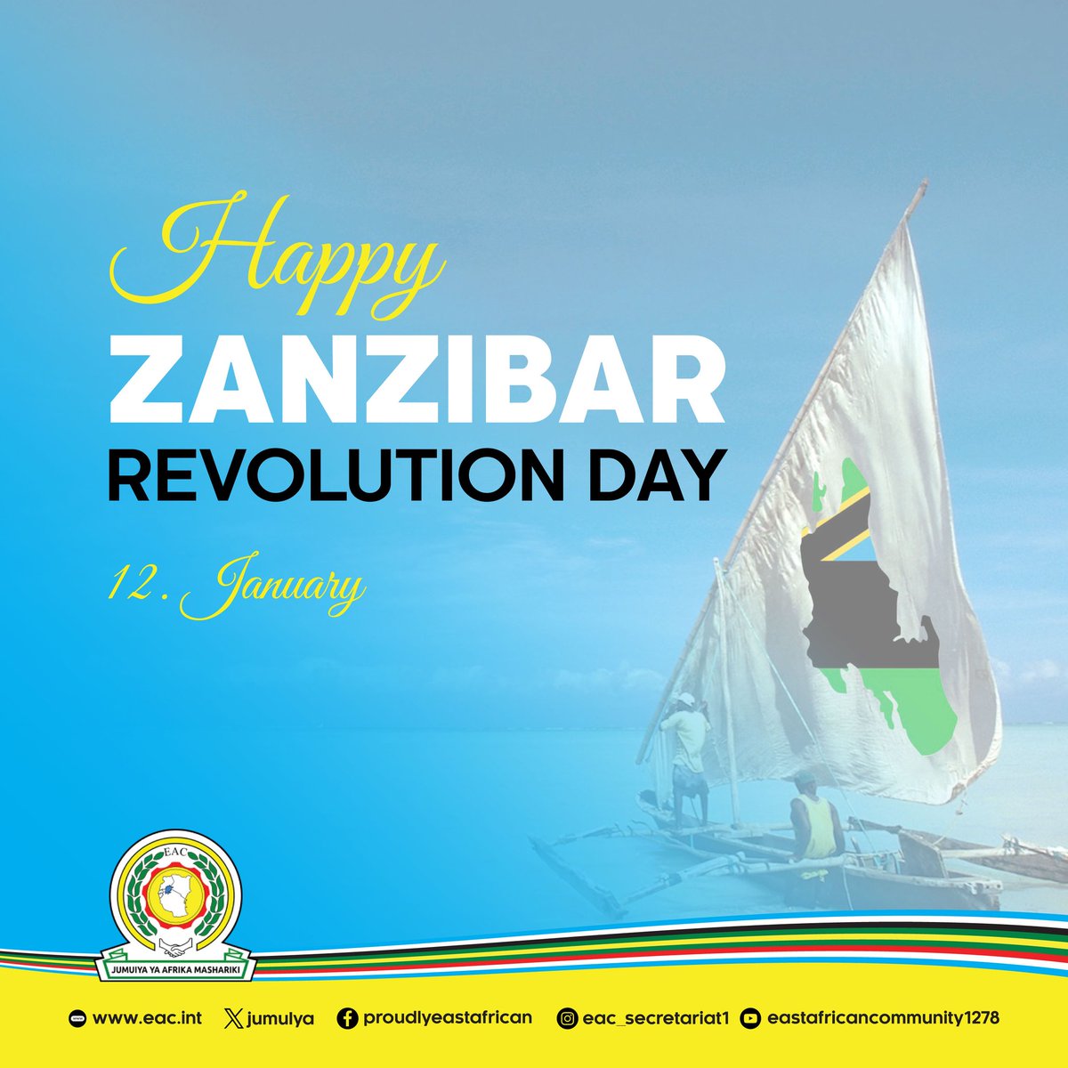 East African Community (@jumuiya) on Twitter photo #ZanzibarRevolutionDay
The #EAC wishes the government and the people of Zanzibar a Happy Revolution Day.
#Heri ya siku ya Mapinduzi ya Zanzibar.
<a href="/DrHmwinyi/">Dr Hussein Ali Mwinyi</a> @Suluhusamia <a href="/ikuluzanzibar/">Ikulu | Zanzibar</a> <a href="/pmathuki/">Amb.(Dr.)Peter Mutuku Mathuki,PhD</a> #ZanzibarRevolutionDay
The #EAC wishes the government and the people of Zanzibar a Happy Revolution Day.
#Heri ya siku ya Mapinduzi ya Zanzibar.
<a href="/DrHmwinyi/">Dr Hussein Ali Mwinyi</a> @Suluhusamia <a href="/ikuluzanzibar/">Ikulu | Zanzibar</a> <a href="/pmathuki/">Amb.(Dr.)Peter Mutuku Mathuki,PhD</a>