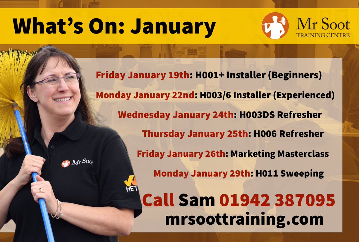 📚 Book Your January Course! ✅

🖥️ mrsoottraining.com

☎️ 01942 387095

📧 info@mrsoottraining.com

🏠 Mr Soot Training Centre, 7 Tower Enterprise Park, Great George Street, Wigan, WN3 4DP

#hetas #training #solidfuel #chimneysweeping #cpd #professional #stoveinstaller
