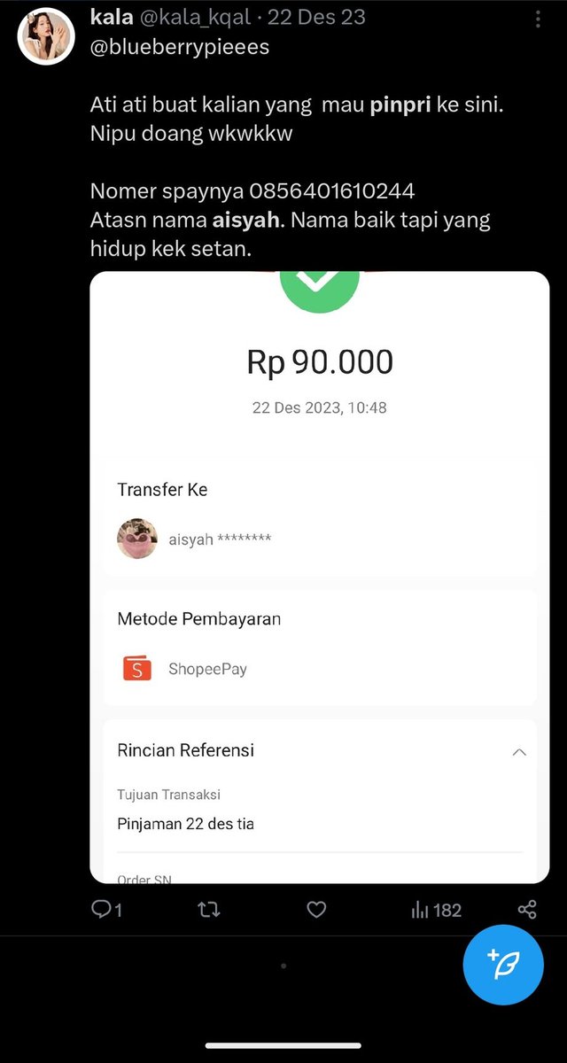 ensreejessil's tweet photo. ‼️SCAMMER PINPRI‼️

ATAS NAMA AISYAH 
GONTA GANTI USERNAME DAN GONTA GANTI NO SPAY UDAH BANYAK KORBAN‼️ SI AISYAH TERNAK AKUN HATI HATI‼️ @nomuuunom @fyudoo 
#scammer #scammers #pinpri #pinjamanpribadi #zonauang #jokipinjol #zonaBU #penipuan https://t.co/VEGvetCcQQ