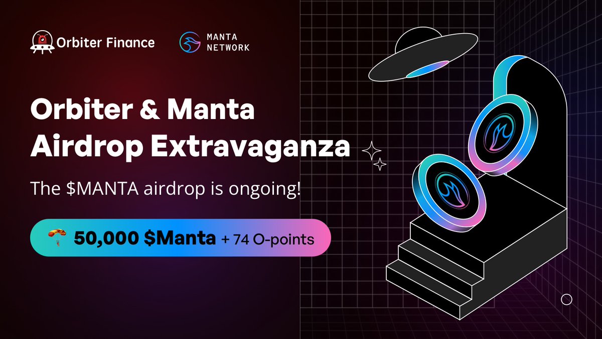 Orbiter Finance 🛸 (@orbiter_finance) on Twitter photo 🛸Hey, Orbiter Pilots!
We're excited to announce that we've secured the TOP 1 spot in the <a href="/MantaNetwork/">Manta Network (🔱,🔱)</a> Fest: Bridge Activities!
To celebrate, we're offering a reward pool of 50,000 $Manta tokens and a total of 74 O-Points.
Don't miss the Orbiter and #Manta #airdrop 🛸Hey, Orbiter Pilots!
We're excited to announce that we've secured the TOP 1 spot in the <a href="/MantaNetwork/">Manta Network (🔱,🔱)</a> Fest: Bridge Activities!
To celebrate, we're offering a reward pool of 50,000 $Manta tokens and a total of 74 O-Points.
Don't miss the Orbiter and #Manta #airdrop