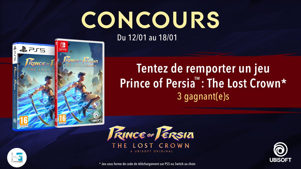#CONCOURS
Le Prince de Perse revient !

Pour la sortie de PRINCE OF PERSIA: THE LOST CROWN, nous vous faisons gagner 3 jeux ! 🤩

➡️ RT + Suivez <a href="/HypergamesA/">Hypergames Auchan</a> et <a href="/UbisoftFR/">Ubisoft FR 🇫🇷</a>
➡️ Like + commente ton jeu Prince of Persia préféré 🎮

Tirage au sort le 18/01 : tinyurl.com/333vje3b