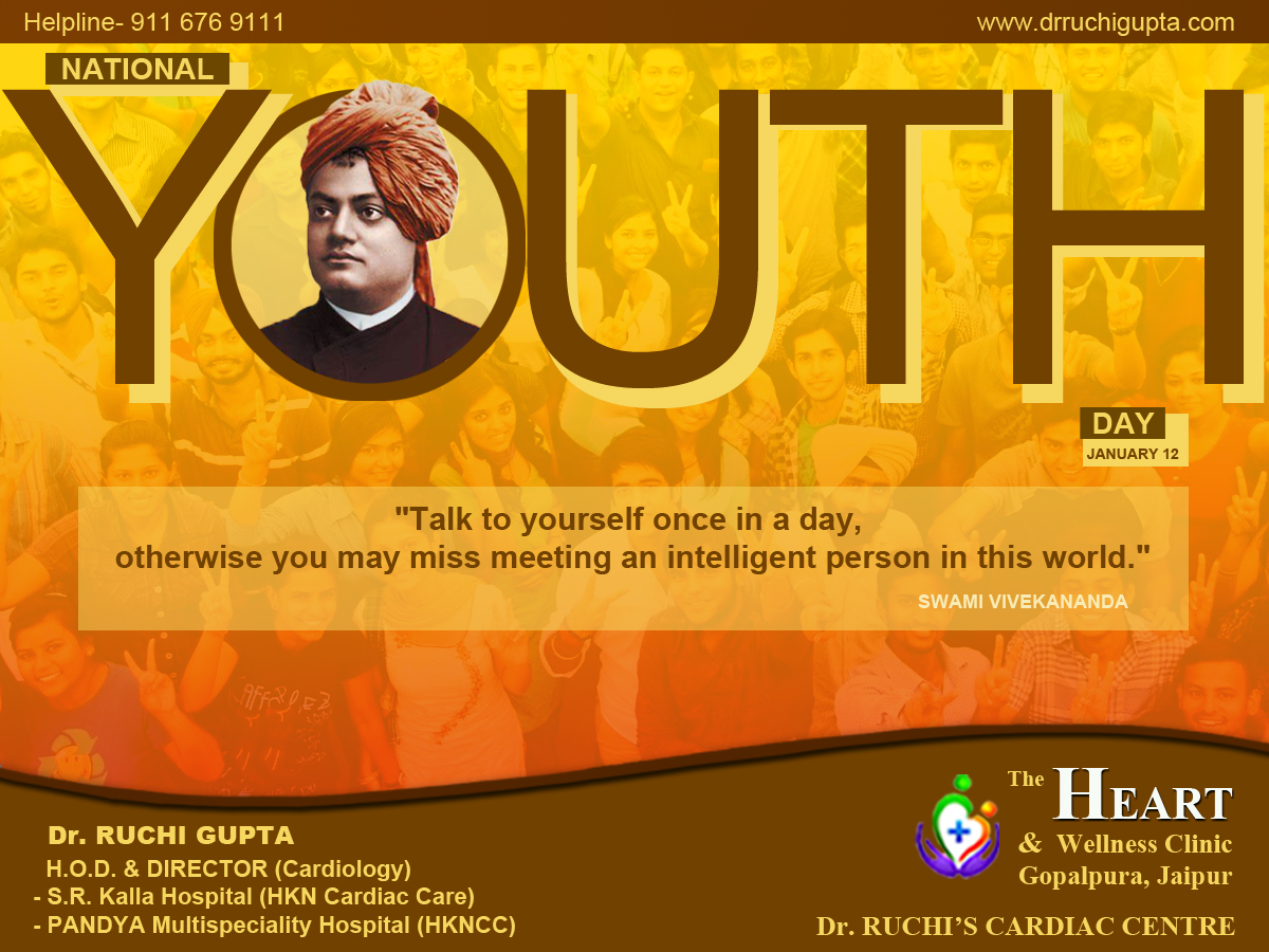 Happy National YOUTH DAY
#SwamiVivekananda
#SwamiVivekanandaJayanti
#NationalYouthDay
#YouthDay
#YouthDayCelebration
#youthday2023
#hearthealth
#stayhealthyandhappy
#RightToHealth
#HealthForAll

#cardiooncology
#drruchiguptacardio
#jaipurdoctors #cardiology
#hnhrf #MediRitual