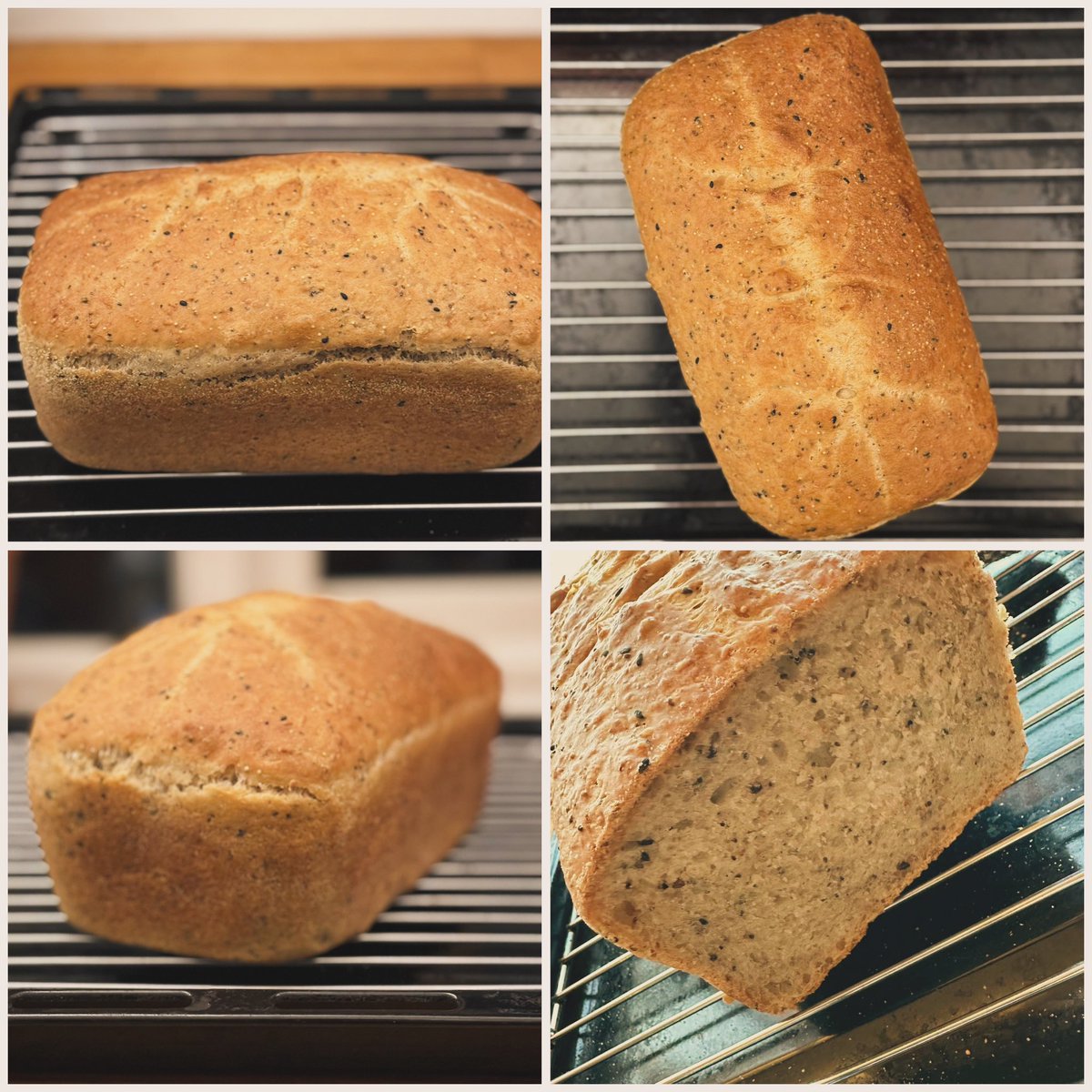 MirzaMalik's tweet image. I haven’t baked bread in years. So this was a fun re-discovery. In have been experimenting with a moist-er dough and that cross-section shows it all. #breadmaking #multiseedbread