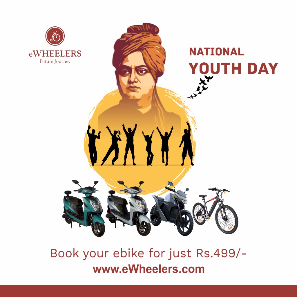 Celebrate National Youth Day with eWheelers! 

🚀 Book your eco-friendly eBike for just 499/- and ride into the future with style. 

🌿🔌 Don't miss out on this electrifying offer! ⚡️ 

#eWheelers #NationalYouthDay #ElectricRevolution #RideIntoTheFuture #EcoFriendlyAdventures