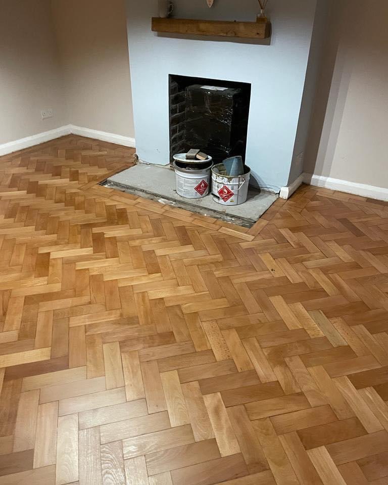 Beech Parquet #wood #flooring. We had to take up the whole floor as all the blocks were all loose. Once we reinstalled the blocks, we used our dust free floor sanding machines to sand the floor with minimal dust. We then finished off with a 3 coat Berger-Seidle lacquer system.