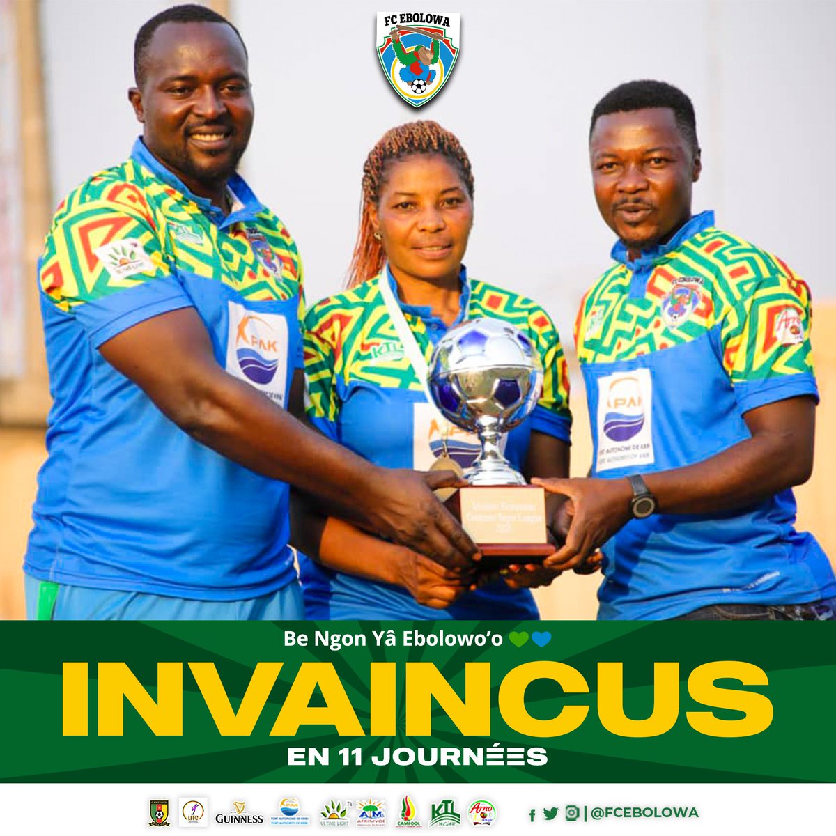 FCEbolowa's tweet photo. 👏🏾 HISTORIQUE!👏🏾
Le staff technique de @FCEbolowa termine la phase aller invaincu de la @GSuper_League 4 avec à la clé le titre de Champion Honorifique
#WeAreBeNgonYâEbolowoo💚💙 #INVAINCUS #PhaseAller
#GSL4 #FCE @PortOfKribi #UltimateSarlCameroon #EnsembleEcrivonslHistoire https://t.co/eEbxXIg9Kh